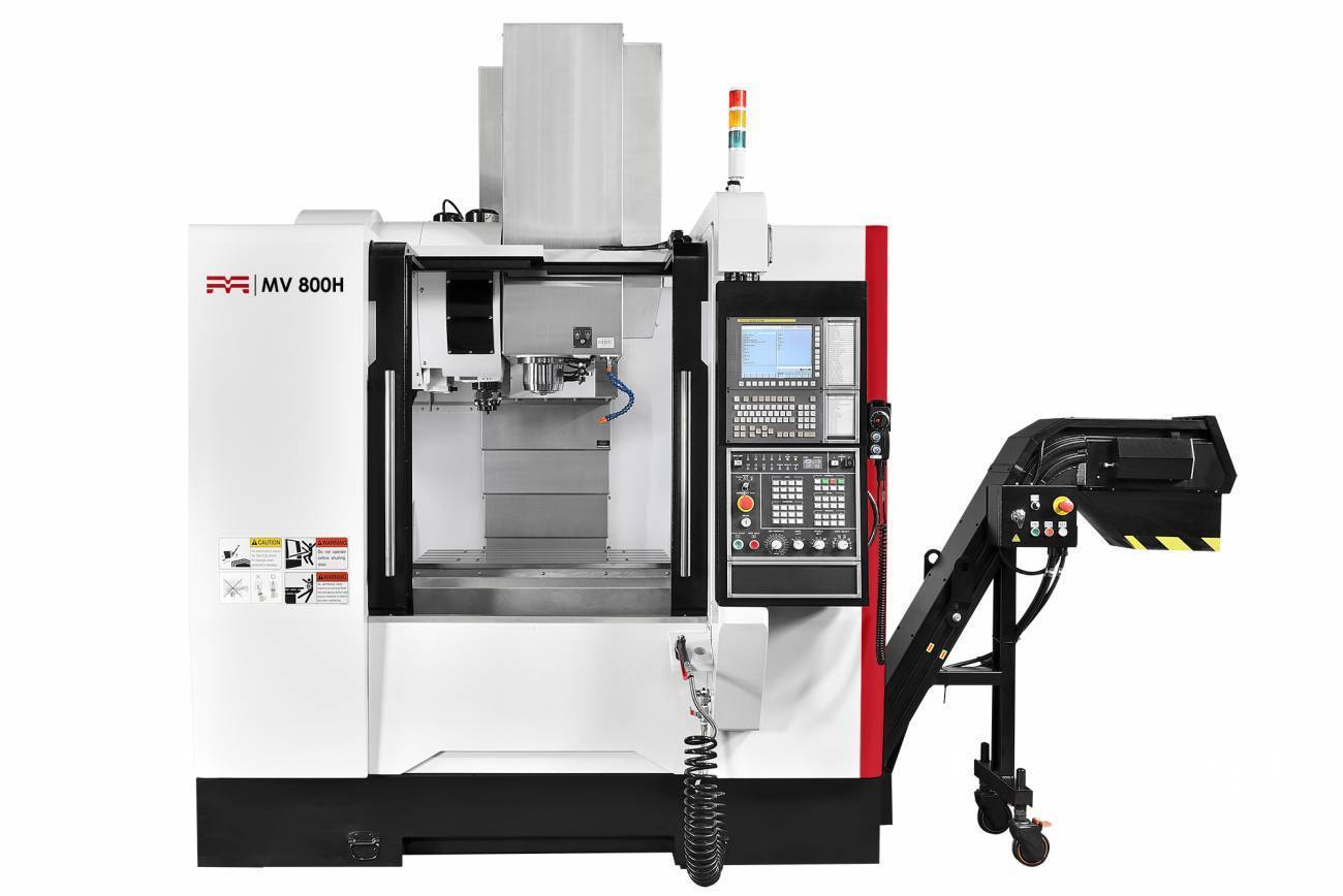 The Methods MV800H machining center with front doors open